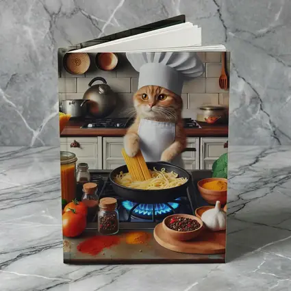 Orange Cat Chef Cooking Pasta Kitchen