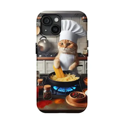 Orange Cat Chef Cooking Pasta Kitchen