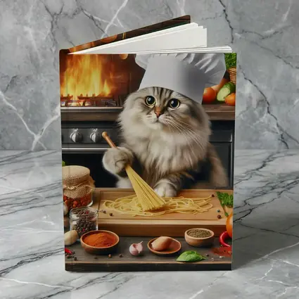 Chef Cat Cooking Pasta Kitchen Scene