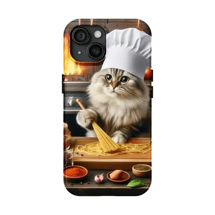 Chef Cat Cooking Pasta Kitchen Scene