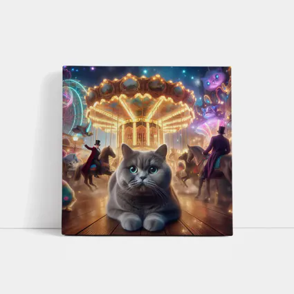 Gray British Shorthair Cat Carnival Fantasy Scene