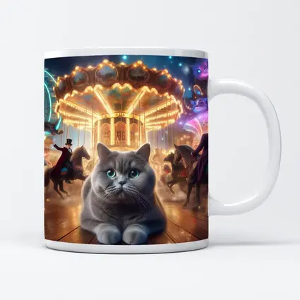 Gray British Shorthair Cat Carnival Fantasy Scene