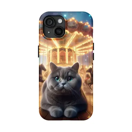Gray British Shorthair Cat Carnival Fantasy Scene