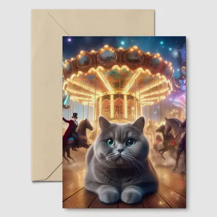 Gray British Shorthair Cat Carnival Fantasy Scene