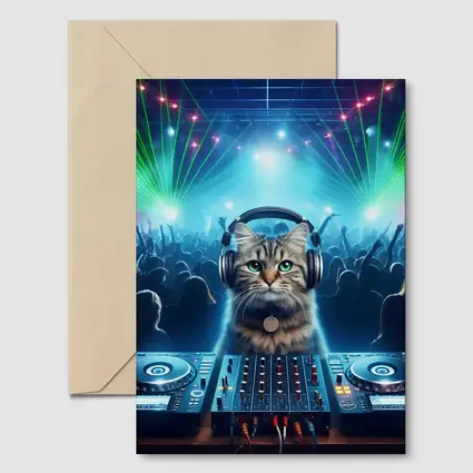 Tabby Cat DJ Club Neon Laser Party