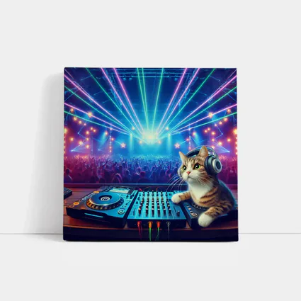DJ Cat Headphones Neon Concert Crowd