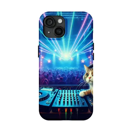 DJ Cat Headphones Neon Concert Crowd