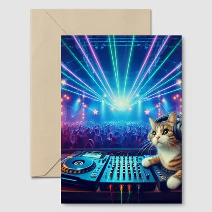 DJ Cat Headphones Neon Concert Crowd