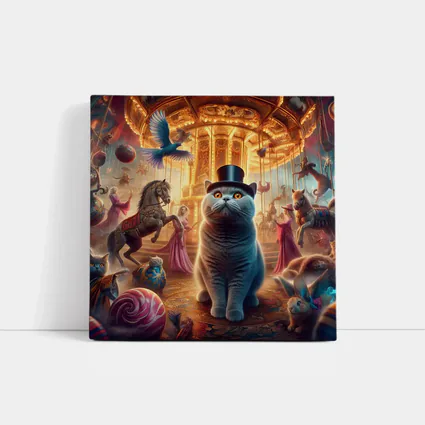 British Shorthair Cat Carousel Fantasy Scene