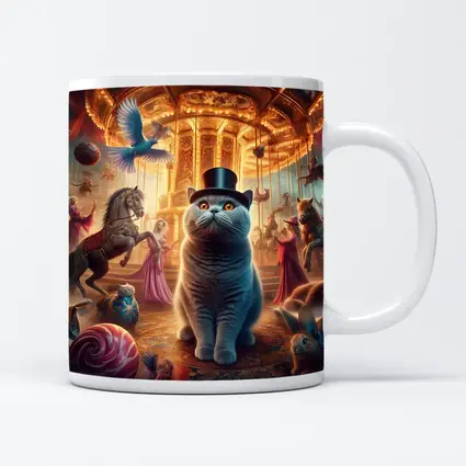 British Shorthair Cat Carousel Fantasy Scene