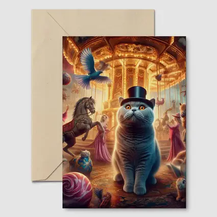 British Shorthair Cat Carousel Fantasy Scene