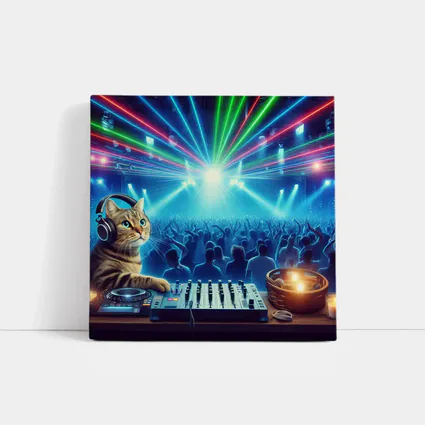 Tabby Cat DJ Mixing Neon Club