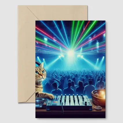 Tabby Cat DJ Mixing Neon Club