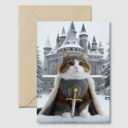 Knight Cat in Armor Winter Castle