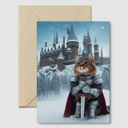 Knight Cat in Armor Winter Castle