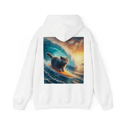 British Shorthair Cat Surfing Ocean Waves Sunset
