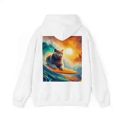 British Shorthair Cat Surfing Ocean Wave