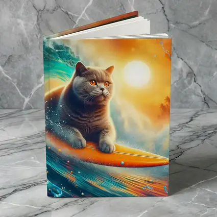 British Shorthair Cat Surfing Ocean Wave