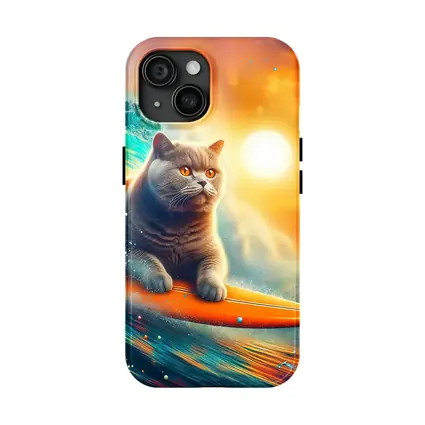 British Shorthair Cat Surfing Ocean Wave