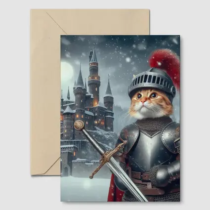 Orange Cat Knight Armor Snowy Castle