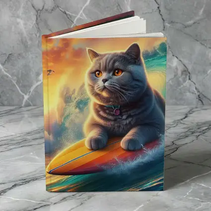 British Shorthair Cat Surfing Ocean Sunset Waves