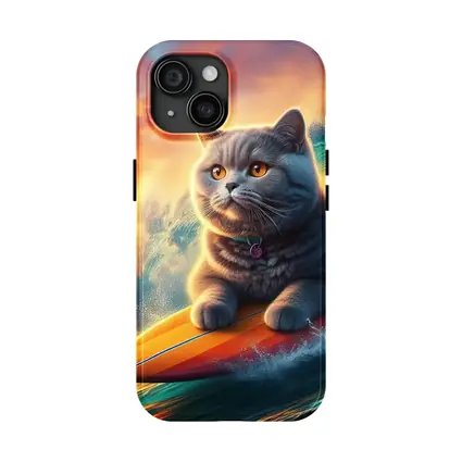 British Shorthair Cat Surfing Ocean Sunset Waves