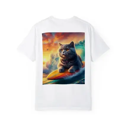 British Shorthair Cat Surfing Ocean Sunset Waves