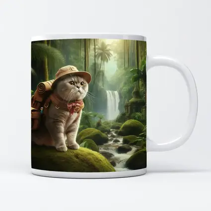 Scottish Fold Cat Explorer Jungle Waterfall