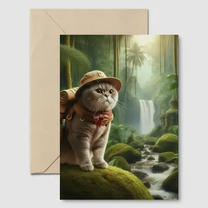 Scottish Fold Cat Explorer Jungle Waterfall