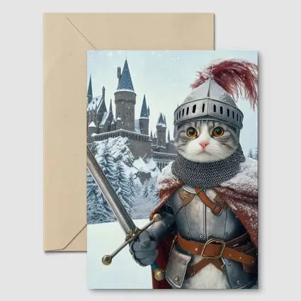 Knight Cat In Armor Winter Castle