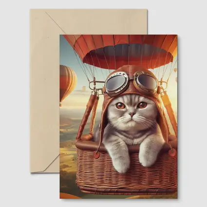 Scottish Fold Cat Pilot Hot Air Balloon