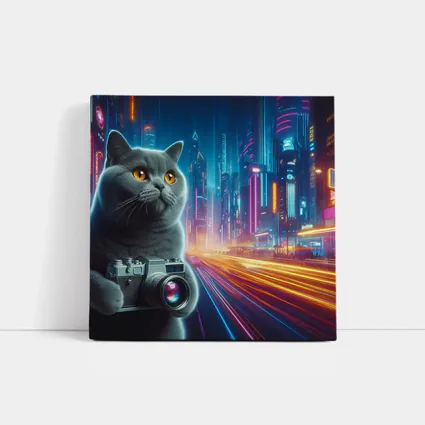 British Shorthair Cat Neon Cyberpunk City