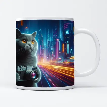 British Shorthair Cat Neon Cyberpunk City