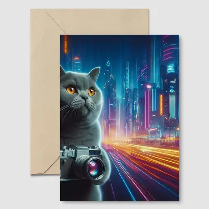 British Shorthair Cat Neon Cyberpunk City