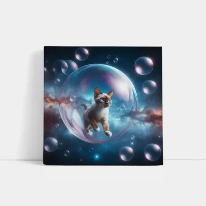 Siamese Cat Floating Bubble Space Fantasy