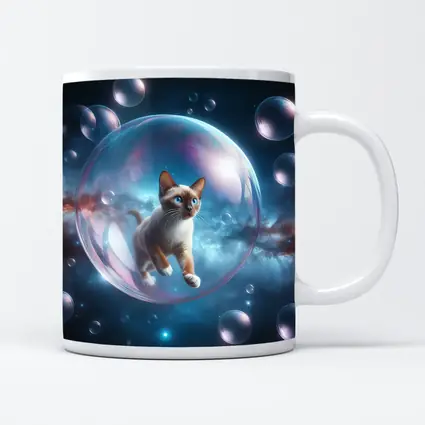 Siamese Cat Floating Bubble Space Fantasy