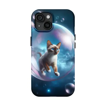 Siamese Cat Floating Bubble Space Fantasy