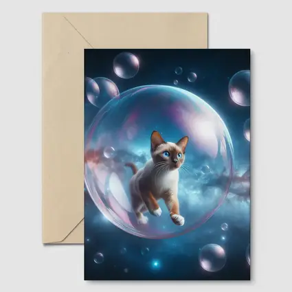 Siamese Cat Floating Bubble Space Fantasy