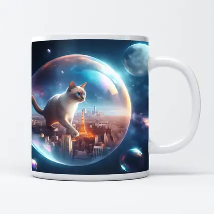 Siamese Cat Floating City Space Bubble