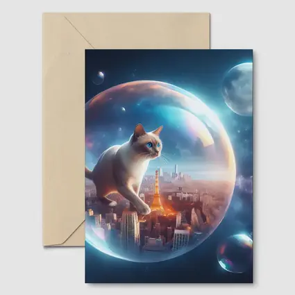 Siamese Cat Floating City Space Bubble