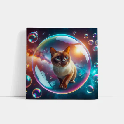 Burmese Cat Inside Iridescent Bubble Space