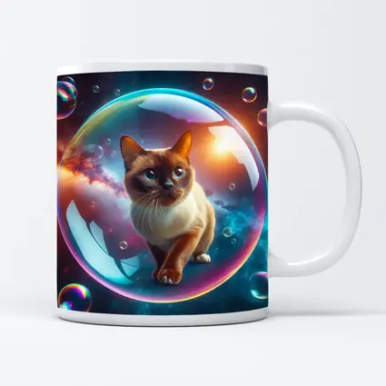 Burmese Cat Inside Iridescent Bubble Space