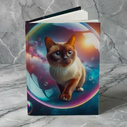 Burmese Cat Inside Iridescent Bubble Space