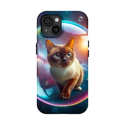 Burmese Cat Inside Iridescent Bubble Space