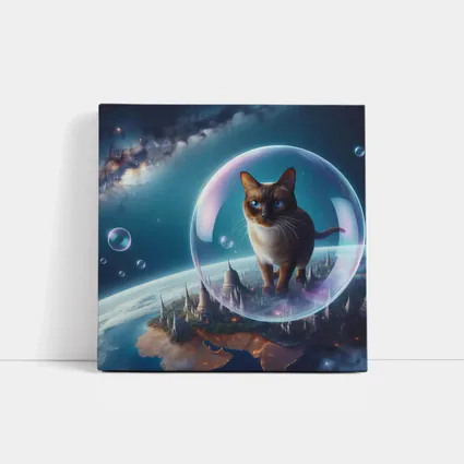 Burmese Cat Floating Space Fantasy Cityscape