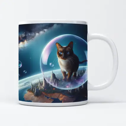 Burmese Cat Floating Space Fantasy Cityscape