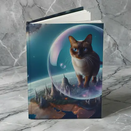 Burmese Cat Floating Space Fantasy Cityscape