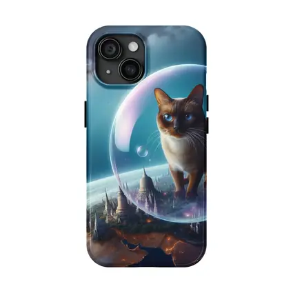 Burmese Cat Floating Space Fantasy Cityscape