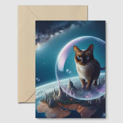 Burmese Cat Floating Space Fantasy Cityscape