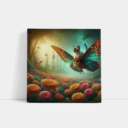Siamese Cats Butterfly Wings Fantasy Flower Garden